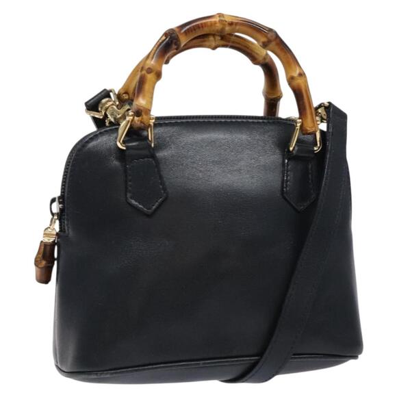 GUCCI Bamboo Hand Bag Leather Black Gold 007 2032 007 2032 - Picture 1 of 16